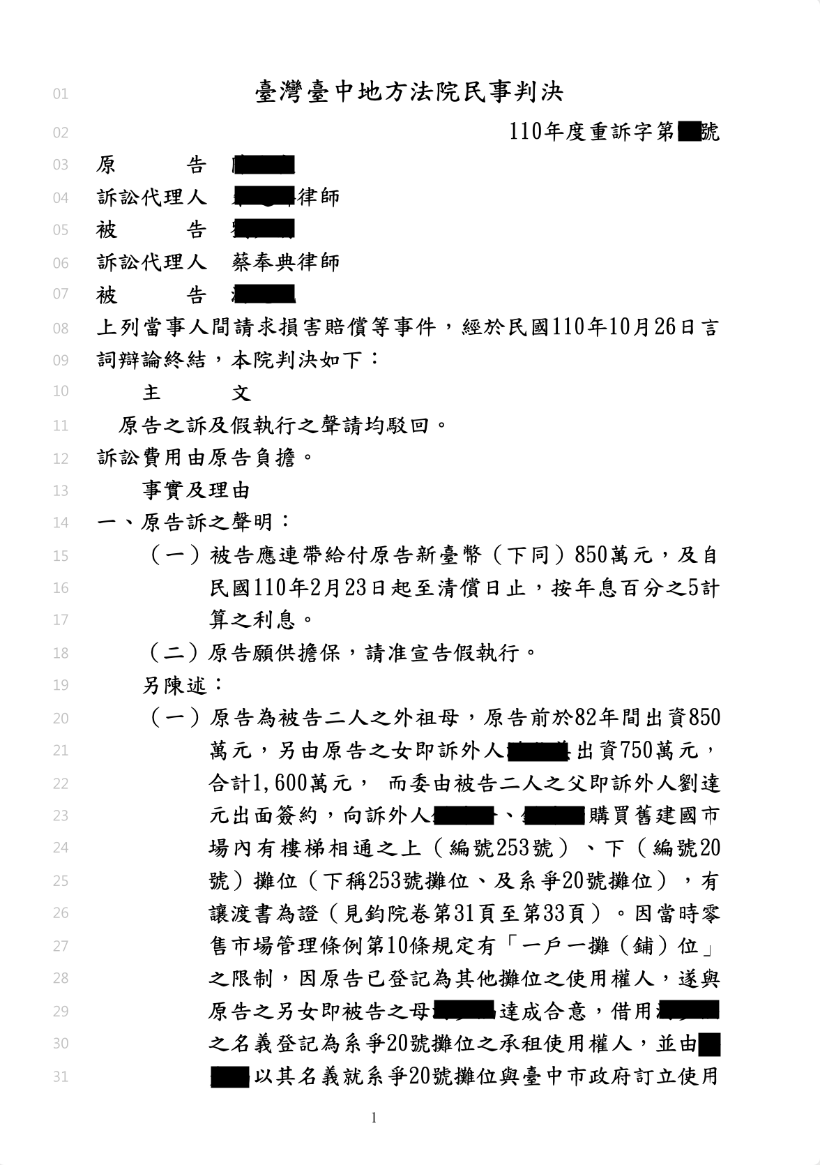 市場攤位借名登記案、蔡奉典律師